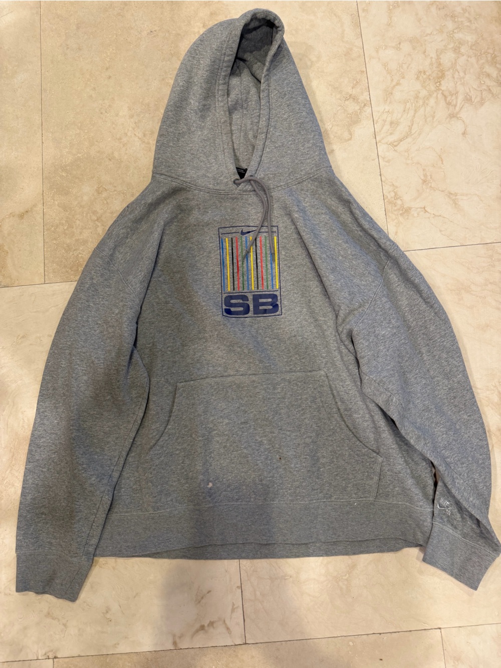 Nike Gray Hoodie with Multicolor Stripe Logo